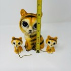 Porcelain Big Eye Tiger 3 Pc Mama With Babies On Chain Japan Vintage