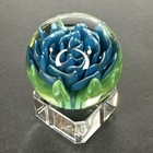 Contemporary Handmade Art Glass Marble 1 27  Blue Green Flower Implosion Mib