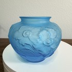 Vintage Tiffin Sky Blue Floral Embossed Vase Poppy Design Satin Glass