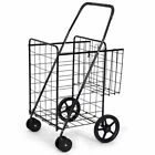 Folding Shopping Cart Jumbo Iron Basket Grocery Laundry Travel W  Swivel Wheels