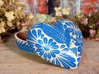 Lg Heart Trinket Box Turquoise   Cream Clay Handmade Mexican Folk Art Love Token