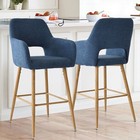 Set Of 4 New Upholstered Bar Stools With Arms Counter Height Bar Chairs-blue