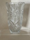 Vintage Lead Crystal Vase Pinwheel Starburst Pattern Sawtooth   Scalloped Rim 7   