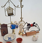 Lot Brass metal   Vintage Lamp Birdcage Dollhouse Clock Miniature Furniture