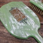 Vtg Dupont Usa Art Nouveau Jeweled Green Marbled Lucite Mirror And Brush Set