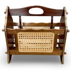Vintage Wooden Cane Magazine Rack Boho Wicker Record Holder Mid Century