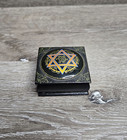 Hand Painted Star David Wooden Trinket Box Judaica Black Gold Hing Case Jewelry