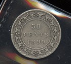 1899 Newfoundland 50 Cents Silver Coin - Iccs F12 Wide 9 s Cert  xgk 167