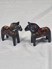 2 Vintage Nils Olsson Black  Swedish Dala Horse Folk Art Label 3    Hand Painted