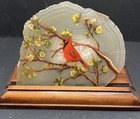 Hand Painted Cardinal On Stone With Wood Base