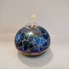 Vtg Iridescent Art Glass Oil Lamp Paperweight Artist Signed 1976 Purple   Blue