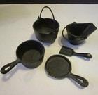 Queen - Vintage Black Cast Iron Stove - Mid Century Child s Toy W accessories