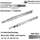 14 -24    Full Extension Soft-close Side Mount Ball Bearing Drawer Slides  100lbs 