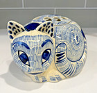 Tiffany   Co Crackle Porcelain Cat Planter Flower Frog 1978 4 5    Blue   White
