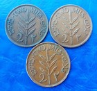 Lot Of 3 Israel Palestine British Mandate 2 Mils Coins 1927  1941   1942 Vf-xf