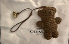 Coach Brown Woven Bear Key Chain Bag Charm Leather Strap Gold-tone Clasp W bag