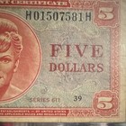 Us Military Payment Certificate Mpc Series 611  5 Note Serial H01507581h