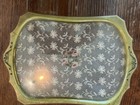 Vtg Art Deco Green Celluloid   Orange Rhinestone 14pc Vanity Dresser Set