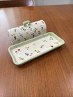 Anthropologie Spoiling Butter Dish With Lid  floral And Vegetable Design  New