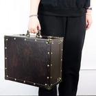 Large Wooden Decorative Storage Trunk - Wood Leather Treasure Chest Box Vintage 