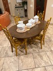 Vintage Japanese Kosuga Dining Set Table  5 Rush Seat Chairs  Handcrafted Design