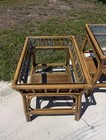Pair Of Vintage Mid Century Modern Bamboo Rattan End Side Tables With Glass Tops