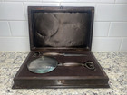 Vintage Brass   Wood Handle Letter Opener Magnifying Glass Set With Wooden Box
