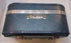 Vintage 1970s Trojan Blue Train Case Makeup Overnight Hard Shell Suitcase 7x9x13