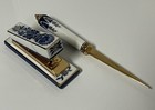 Chinese Cobalt Blue   White Porcelain Desk Set - Stapler And Letter Opener