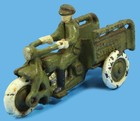 Vtg  Cast Iron Harley Davidson Delivery Motorcycle Army Green Mfg  Hubley 1930 s