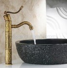 Antique Brass  Art Carved Flower Bathroom Sink Faucet Basin Mixer Tap Pnf163