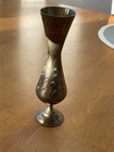 Vintage Brass Vase  Etched Floral Design Made In India 7    Tall Used