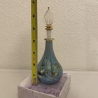 Vintage Egyptian Hand Blown Blue Iridescent Glass Perfume Bottle Gold Tone Trim