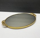 Vintage Gold Tone Vanity Tray Mirror Wall Hanging Hollywood Regency Oval