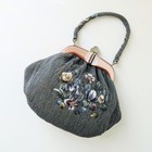 Japanese Vintage Beaded Evening Bag Party Bag Handmade Sage Green Floral Pattern