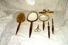 Antique Sb Bronze Vanity Set Victorian 7 Piece Set 1897 Marked Beveled Glass