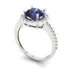 14k White Gold Halo Engagement Ring For Women  1 8 Ctw Simulated Blue Sapphire