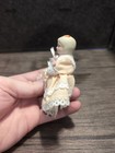 Vtg Partial Porcelain Dollhouse Miniature Girl Doll Dressed Light Peach   White