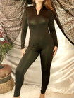 Vtg Silky Nylon Zip Up Unitard Catsuit Jumper Romper Playsuit L Xxl 46 48
