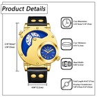 Men s Military Quartz Analog Large Dial Dual Time Zone Wrist Watch Leather Strap