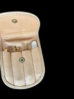 Vtg Christian Dior 5pc Collar Stays Tie Kit In Beige Leather Pouch Logo Golden