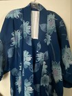Authentic Vintage Japanese Yukata Kimono Navy Blue Flower Cotton Robe Excellent
