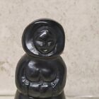 Vintage Hand Carved Soapstone Inuit Woman 3 75  Black Signed By Artist