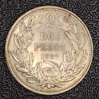 1927 Chile 2 Pesos Silver Coin Km    172   rare One Year Type  