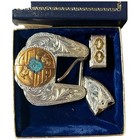 Vintage 2000 Broken Horn Silver Overlay Pcha Trophy Belt Buckle Western Riding