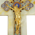 Large Antique French Gilt Bronze Champleve Enamel Holy Water Font
