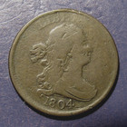 1804 Draped Bust Half Cent  Crosslet 4  Stemless     A Decent Original Example