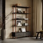 Modern Solid Wood Veneered 5 Tier Bookcase 74 Inch Tall Black Open Shelving Unit