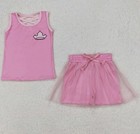 Girls One Size 2-piece Graphic Sleeveless Tank Top   Skirt Set Bow Multicolor