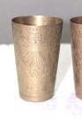 3 Pc  Brass Lassi Glass Old Vintage Antique Carved Kitchenware Collectible